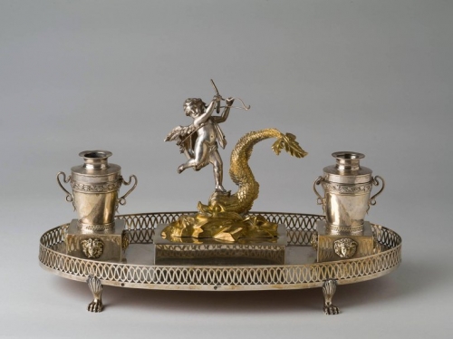 An Italian Empire Sterling and Gilt Silver Inkstand